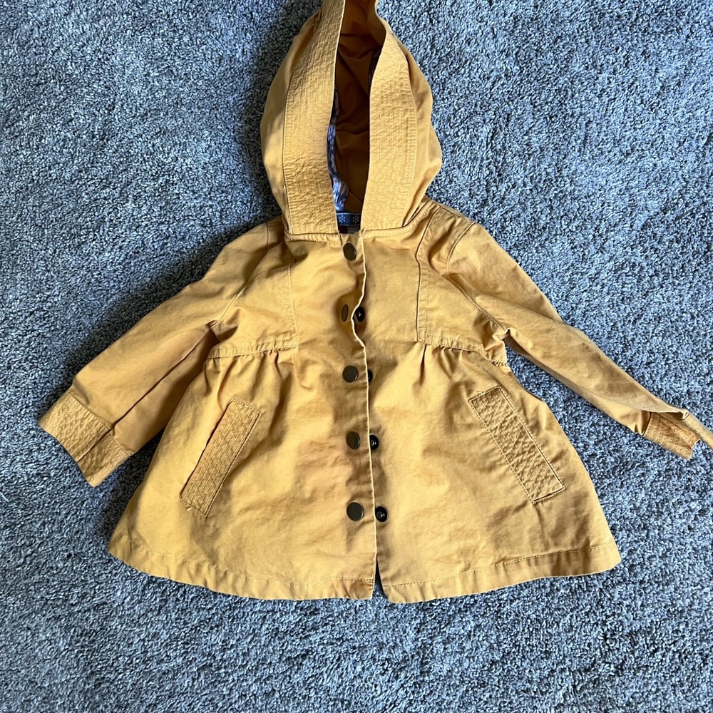 Yellow Hooded Raincoat with Water-Resistant Fabric